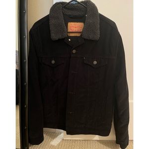 Levi’s Sherpa Lined Corduroy Trucker Jacket (Black Cord with Dark Grey Sherpa)
